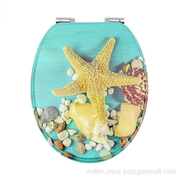 Fanmitrk Wooden Toilet Seat-Durable MDF Toilet Seat Soft Close in starfish pattern
